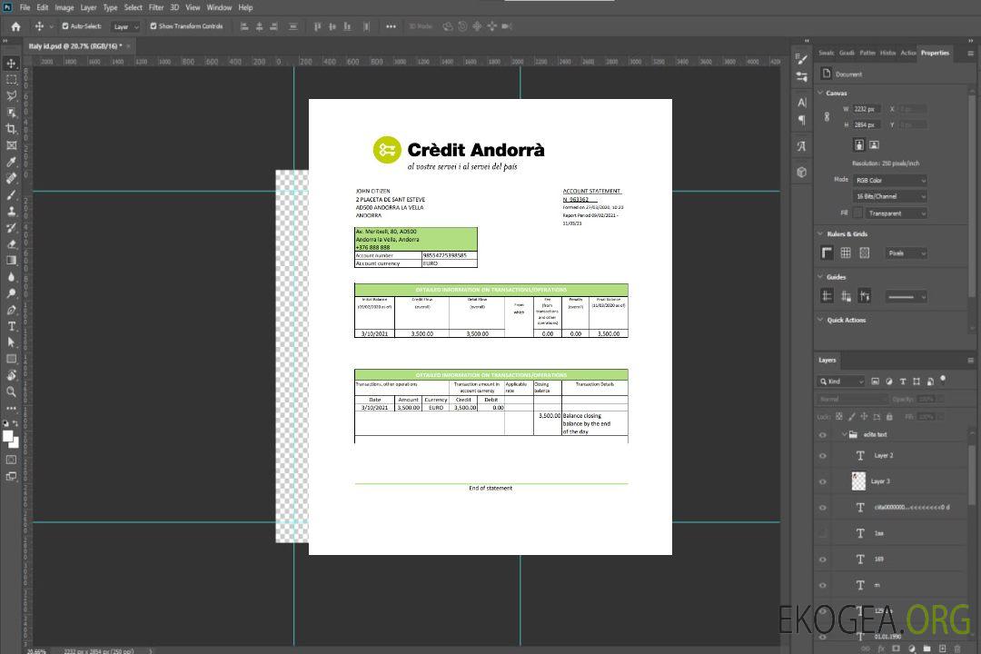 Modèle de relevé bancaire Andorra Credit Andorre au format Excel et PDF template